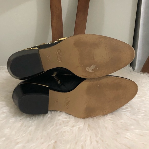 💥 CHLOE Susanna Bootie Black Leather Gold Studs Sz 36.5 - Picture 7 of 12